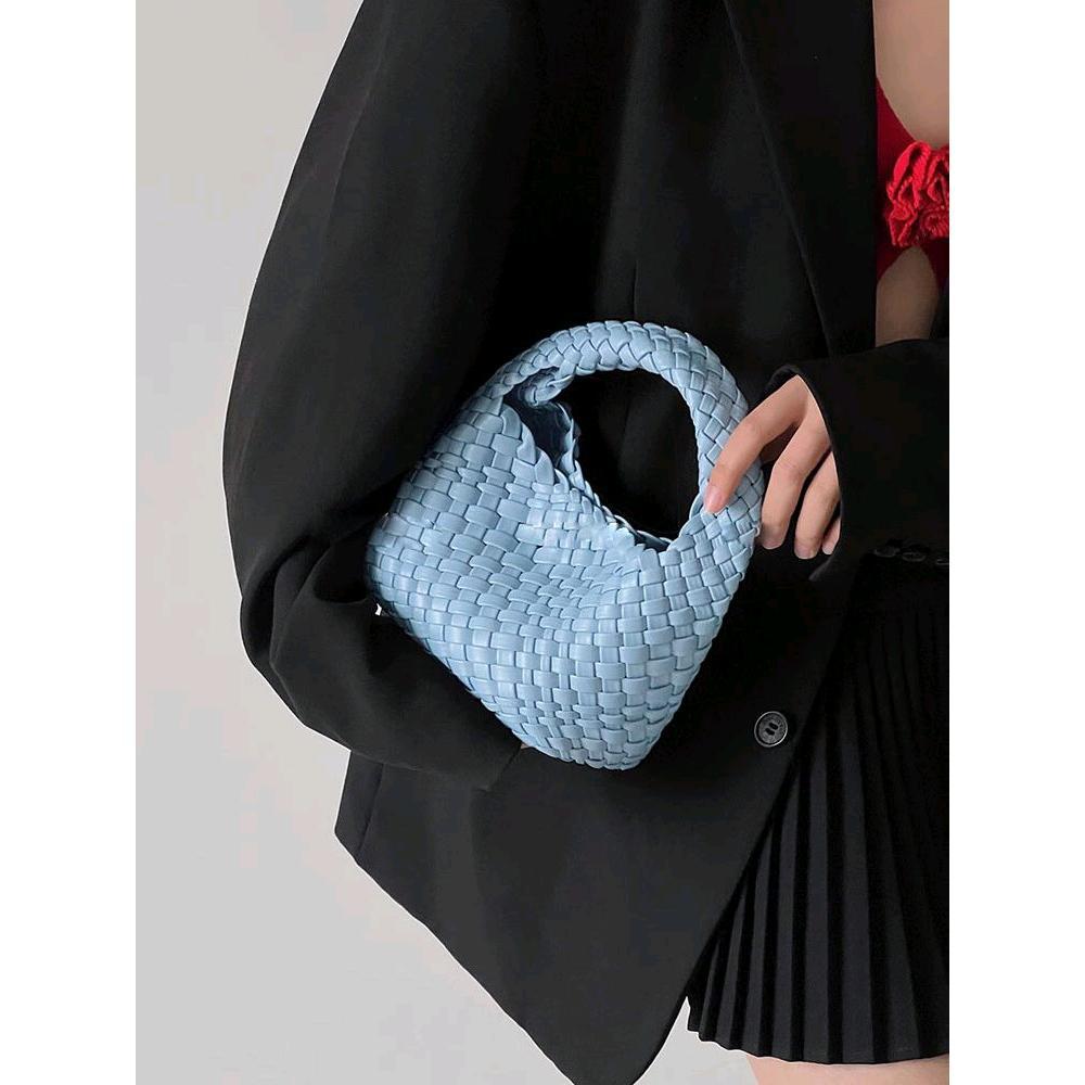 Handwoven Mini Faux Leather Handbag-黑色+编织零钱包+长链条-17cm *13cm-Free Shipping Leatheretro