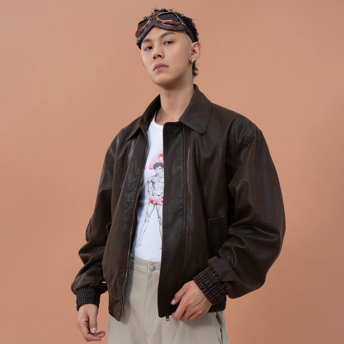 CLP Men's Brown Lapel Vintage Faux Leather Jacket-Coffee-M-Free Shipping Leatheretro