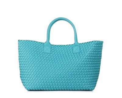 Handwoven Faux Leather Large Tote Bag for Women-White-Free Shipping Leatheretro