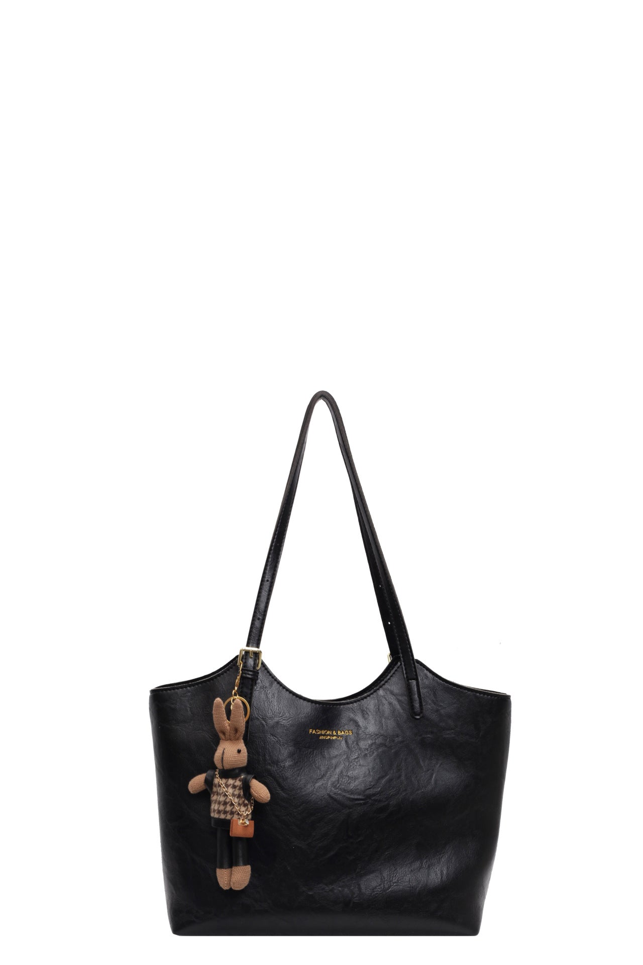 Vintage Soft Faux Leather Tote Bag for Women-Black with pendant.-Free Shipping Leatheretro