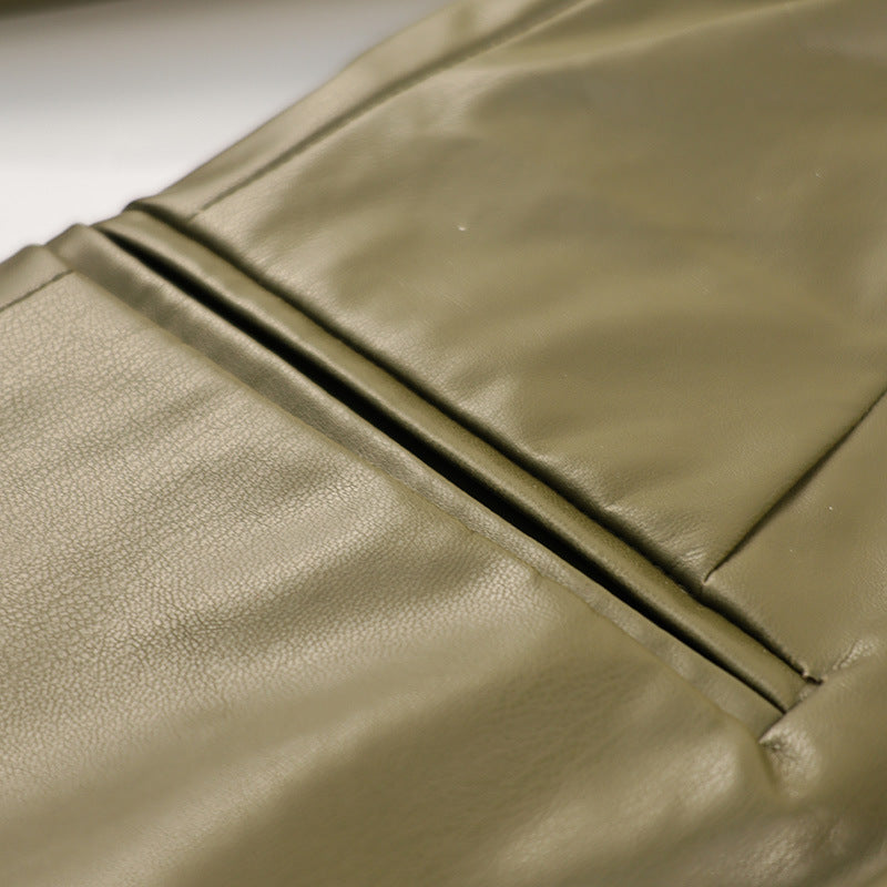 Fashionable Green V-Neck Slim-Fit Faux Leather Blazer-green-S-Free Shipping Leatheretro