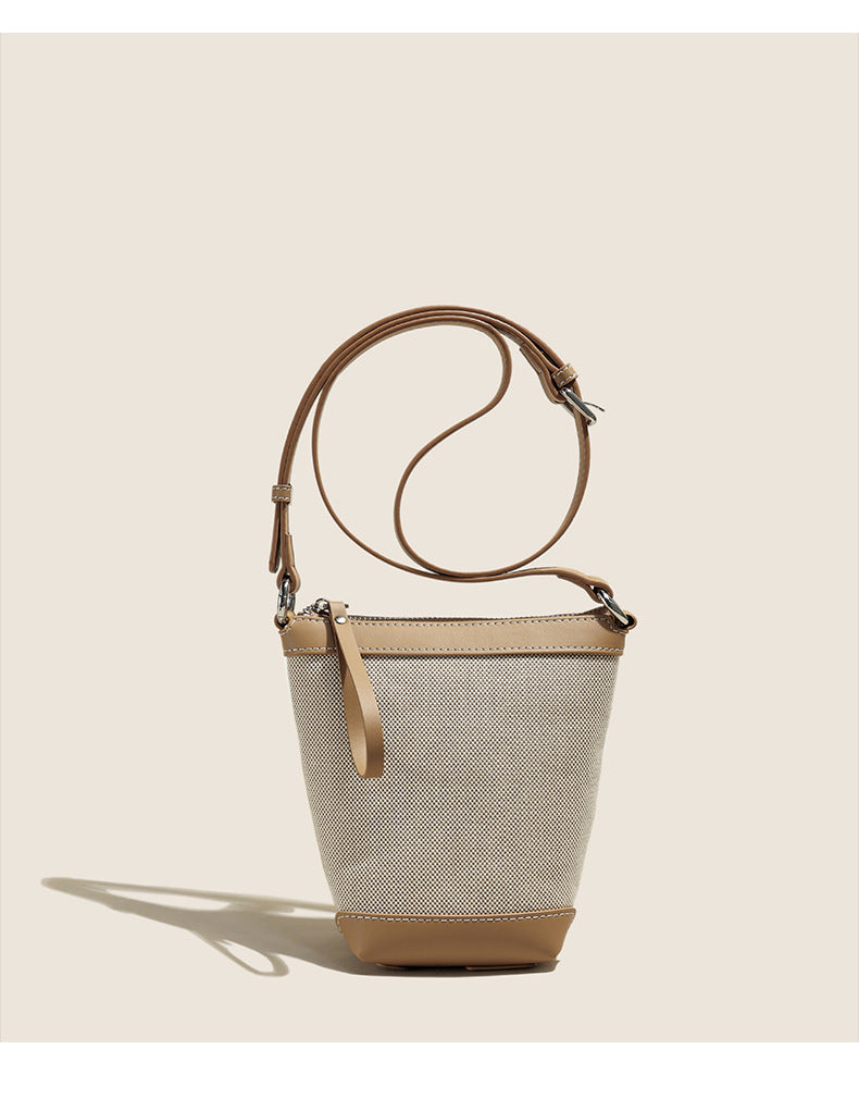 Women Versatile Shoulder Crossbody Phone Bag with Leather & Canvas-Handbags-Black-Free Shipping Leatheretro