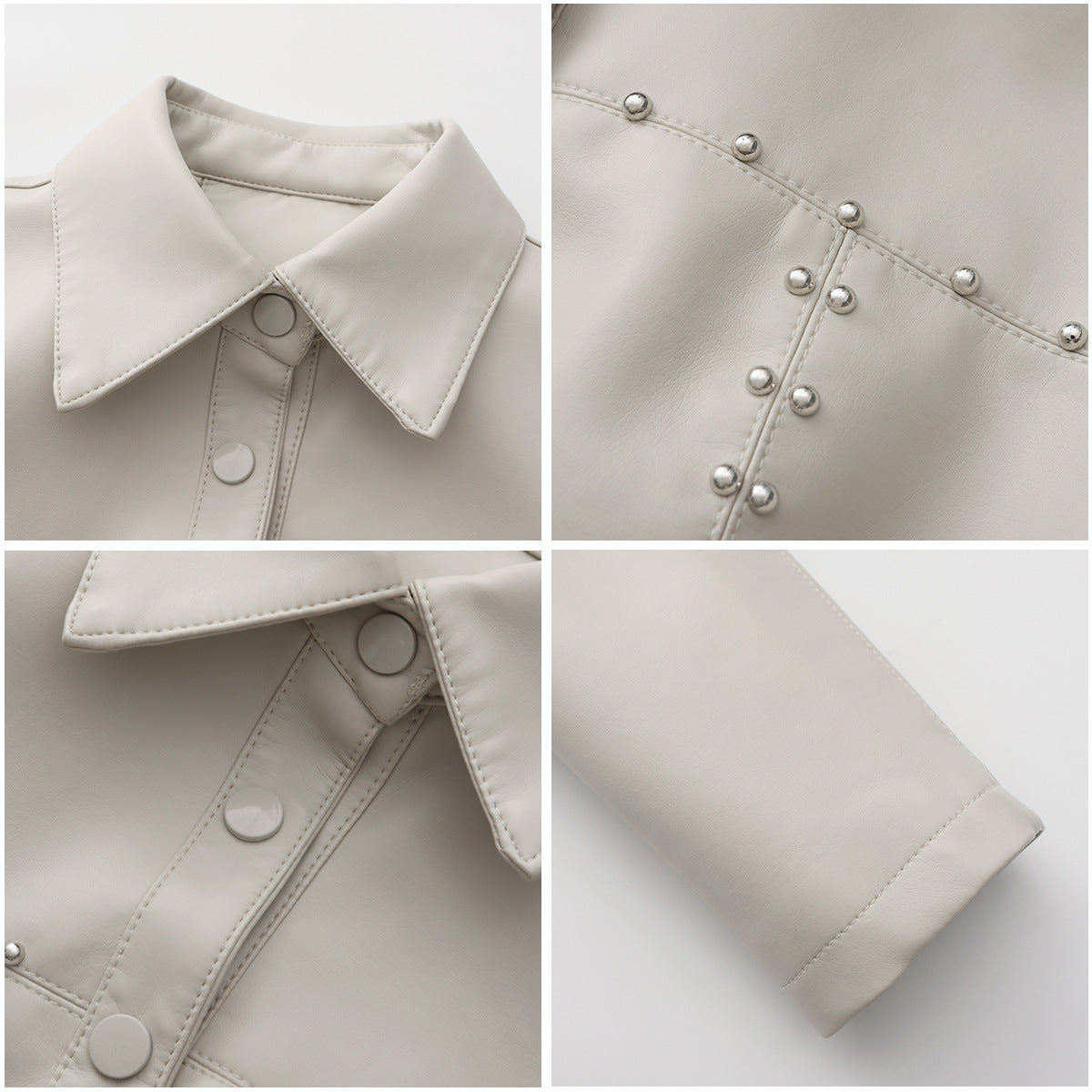 Stylish Rivet Button Leather Jacket-black-S-Free Shipping Leatheretro