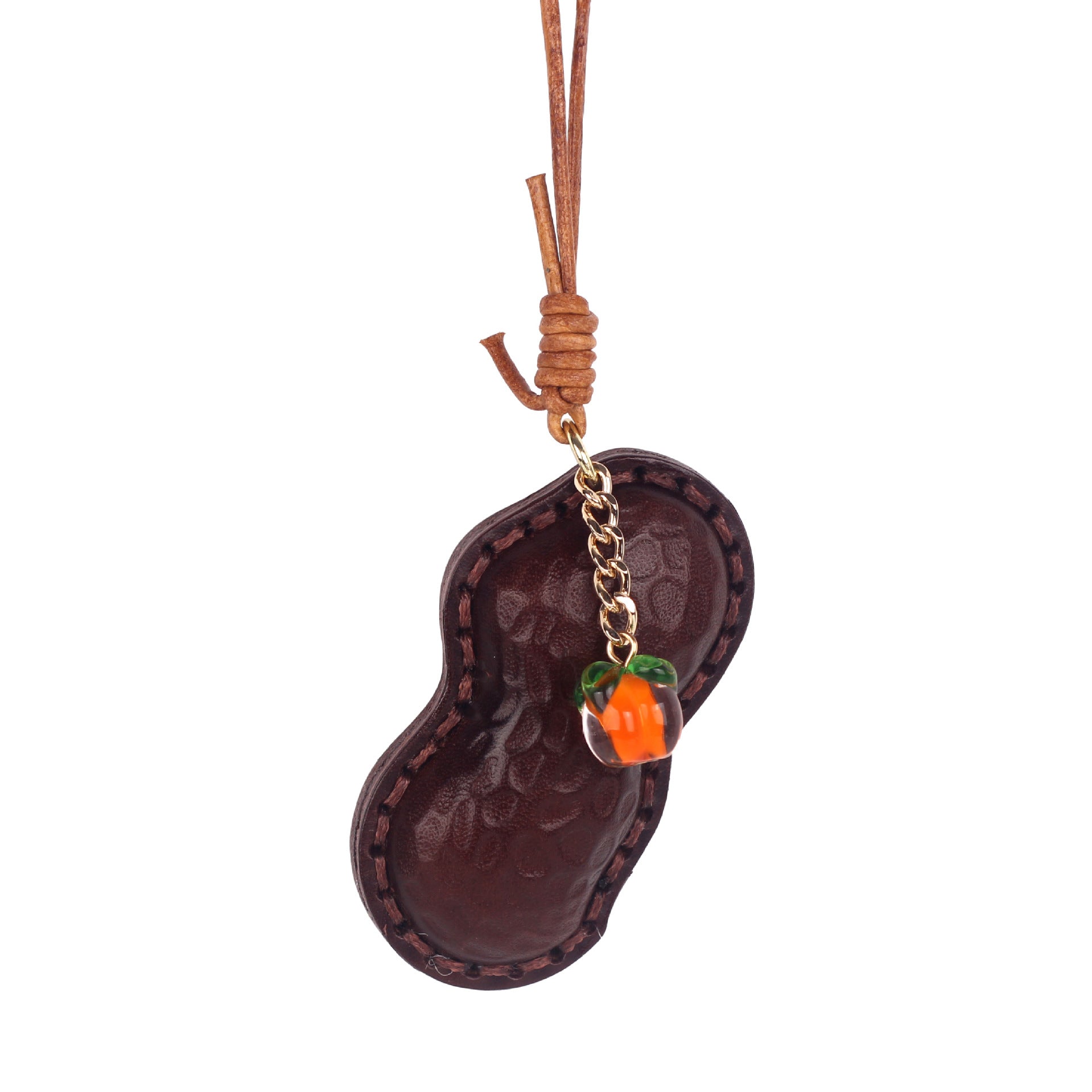 Handmade Genuine Leather Peanut Design Car Rearview Mirror Keychain-Chains-Brown-Free Shipping Leatheretro