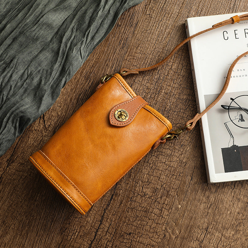 Handcrafted Vegetable-Tanned Cowhide Mini Crossbody Bag-Yellow-Free Shipping Leatheretro