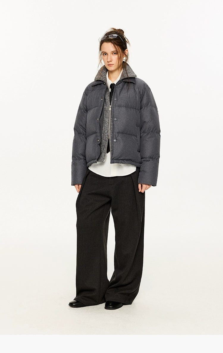 KREATE Men's Two-Tone Knit Collar Down Jacket with 90% Down-Light Blue-S-Free Shipping Leatheretro