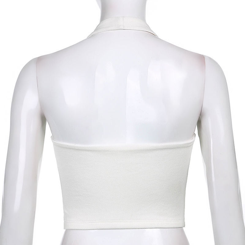 Sexy Halter Knitted Backless Tank Tops-tank tops-White-S-Free Shipping Leatheretro