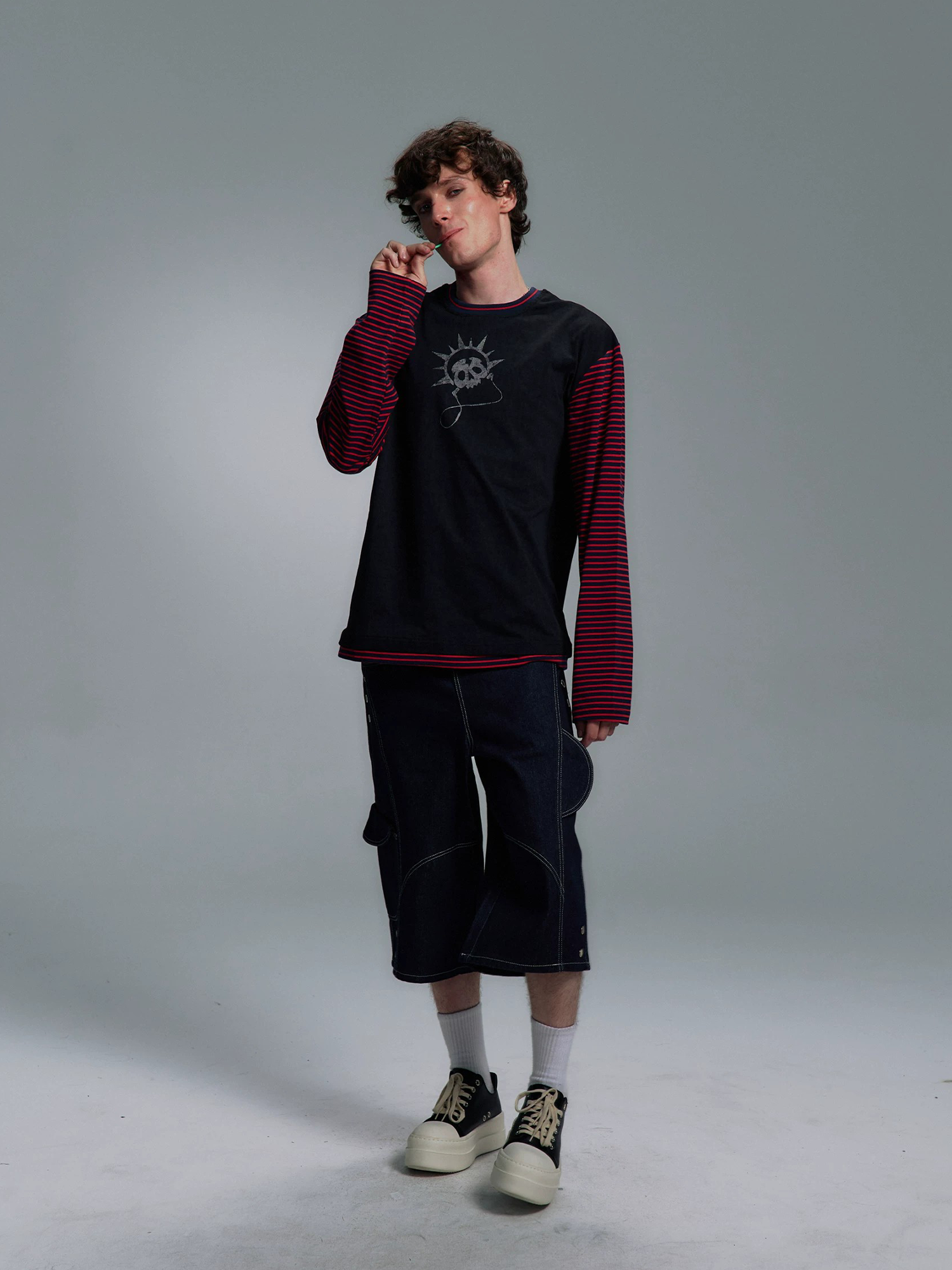 PAIKI Retro Double-Waist Contrast Stitch Cargo Shorts-Shorts-S / 29"-Black-Free Shipping Leatheretro