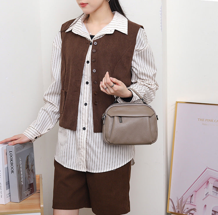 Genuine Leather Women's Handbag-black-22CM*8CM*17CM-Free Shipping Leatheretro