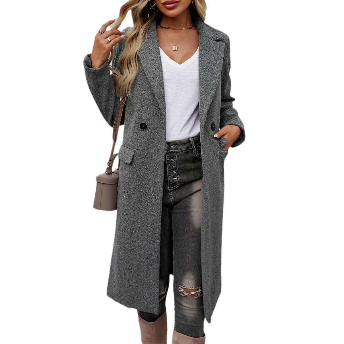 Fashion Women Turnover Collar Blazer Coats-Coats & Jackets-Apricot-S-Free Shipping Leatheretro