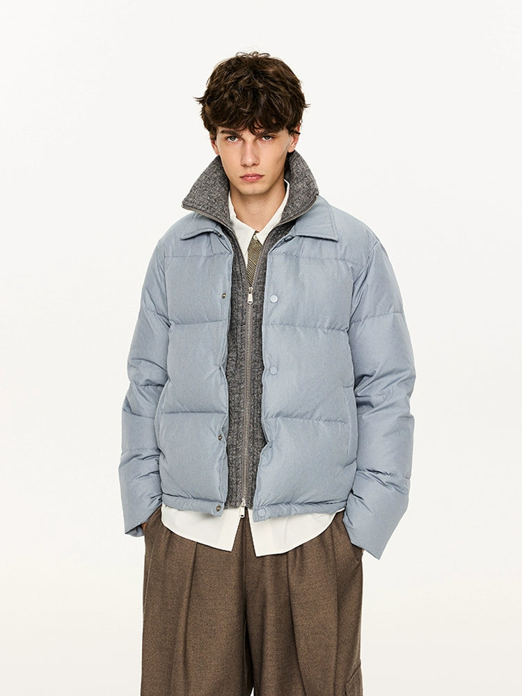 KREATE Men's Two-Tone Knit Collar Down Jacket with 90% Down-Light Blue-S-Free Shipping Leatheretro