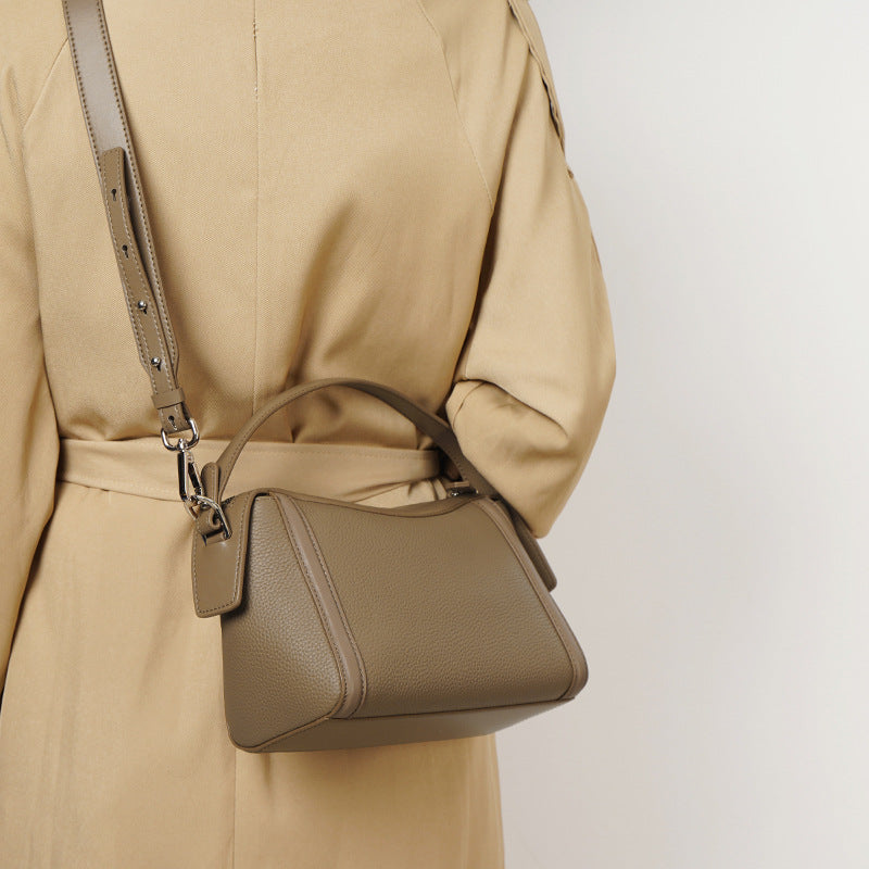 Genuine Top-Grain Leather Boston Bag-Classic - trench coat gray-Free Shipping Leatheretro