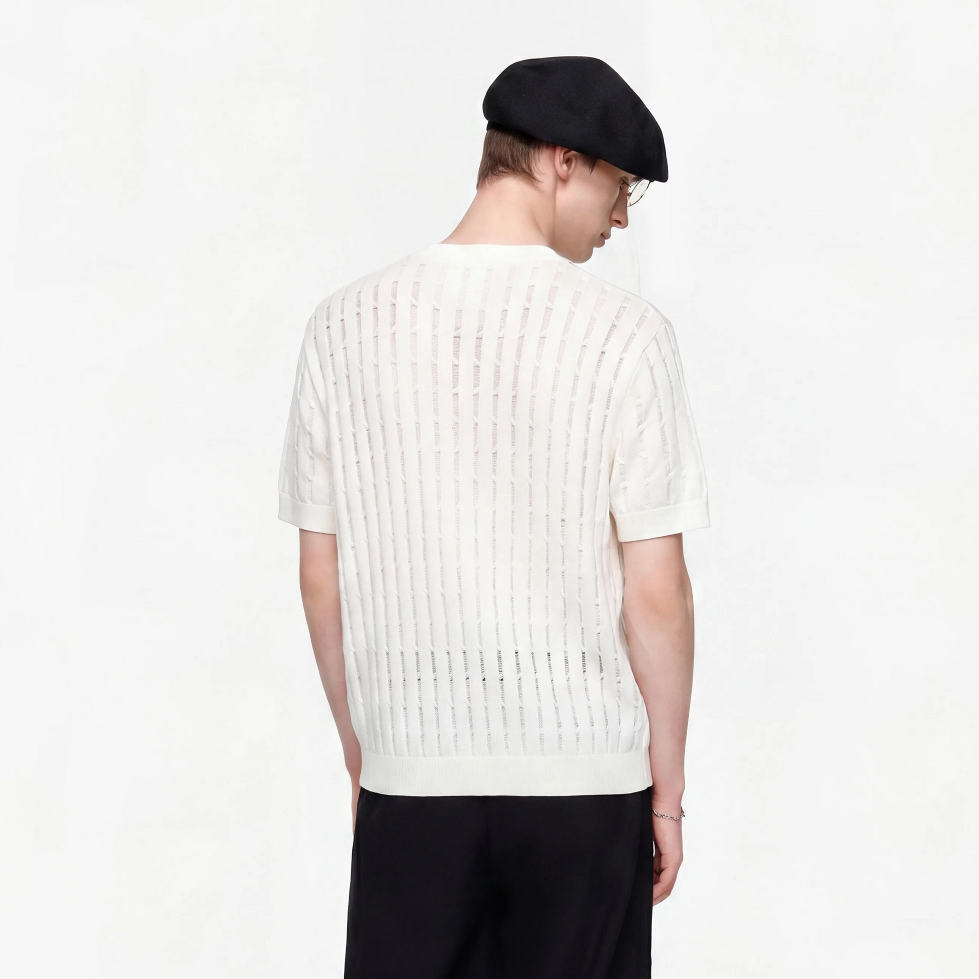 TIWILLTANG Essential Openwork Knitted T Shirt-T Shirt-S-Black-Free Shipping Leatheretro