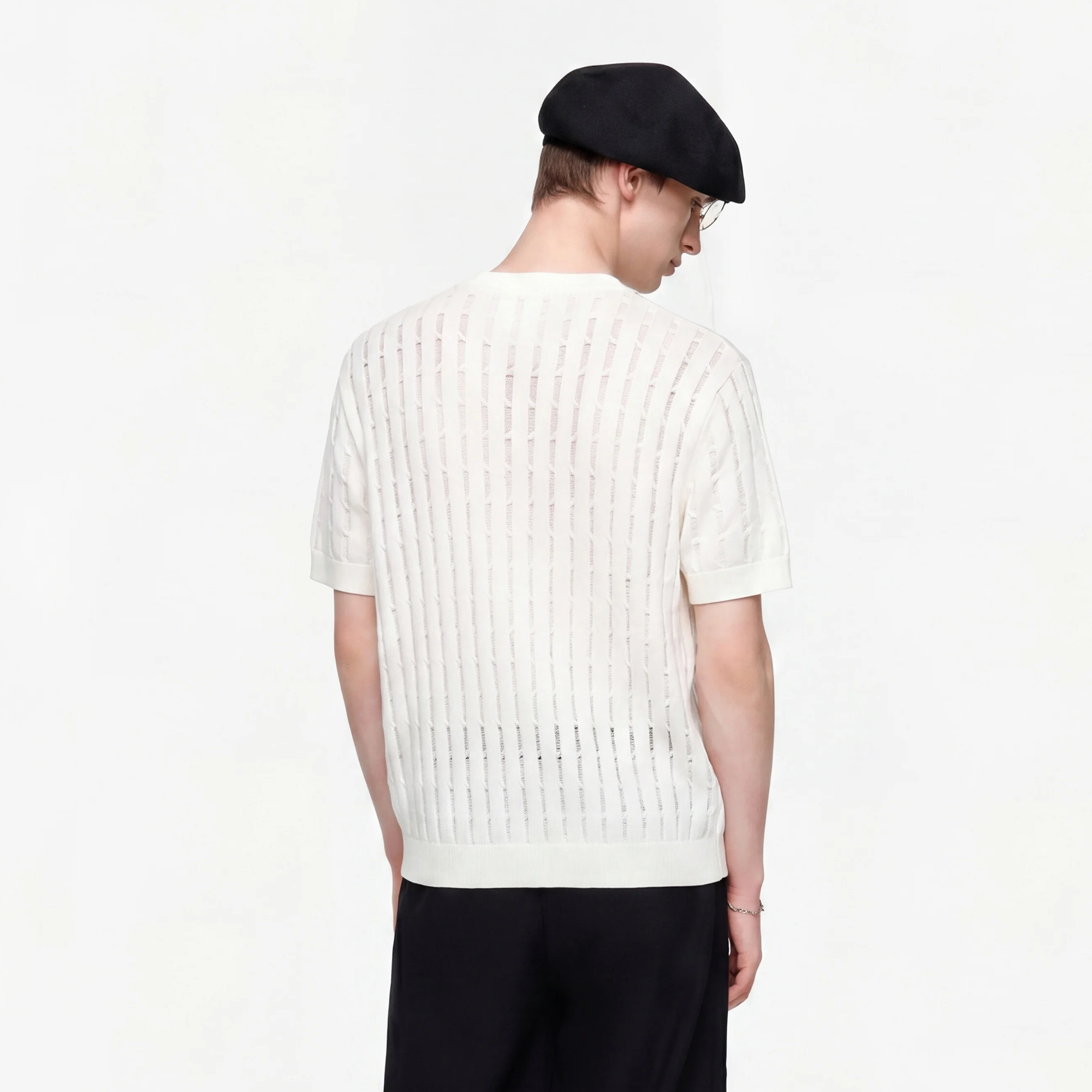 TIWILLTANG Essential Openwork Knitted T Shirt-T Shirt-S-Black-Free Shipping Leatheretro