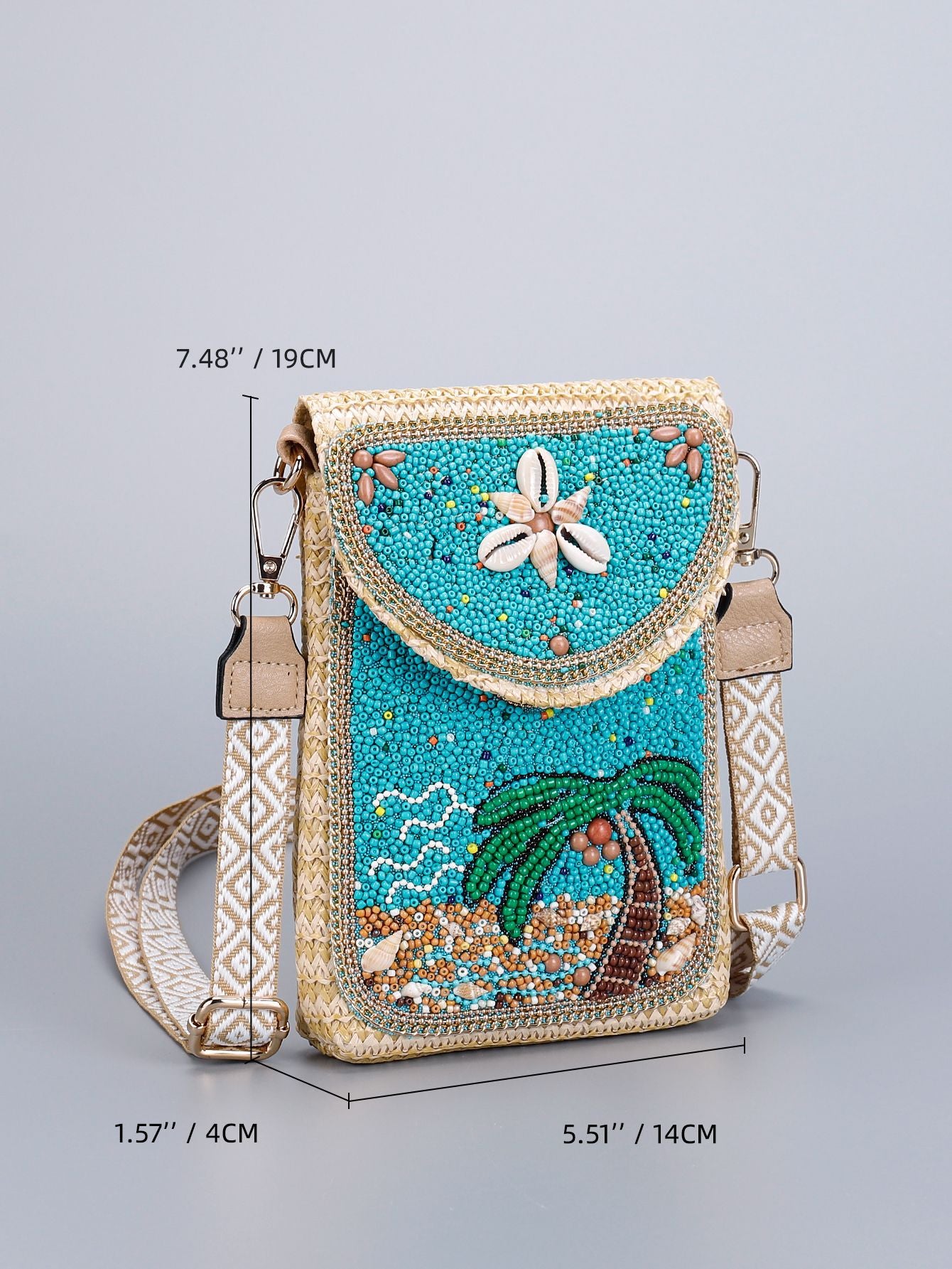 Woven Straw Crossbody Bag with Beaded Detail-1#-13*3.5*19-Free Shipping Leatheretro