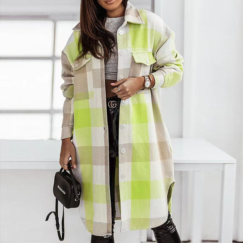 Fashion Colorful Plaid Women Overcoats-Outerwear-Orange-S-Free Shipping Leatheretro