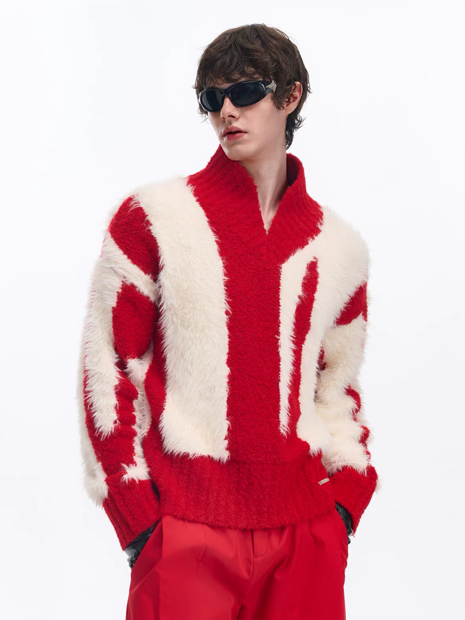 TIWILLTANG Fuzzy Faux-Mink Contrast Sweater