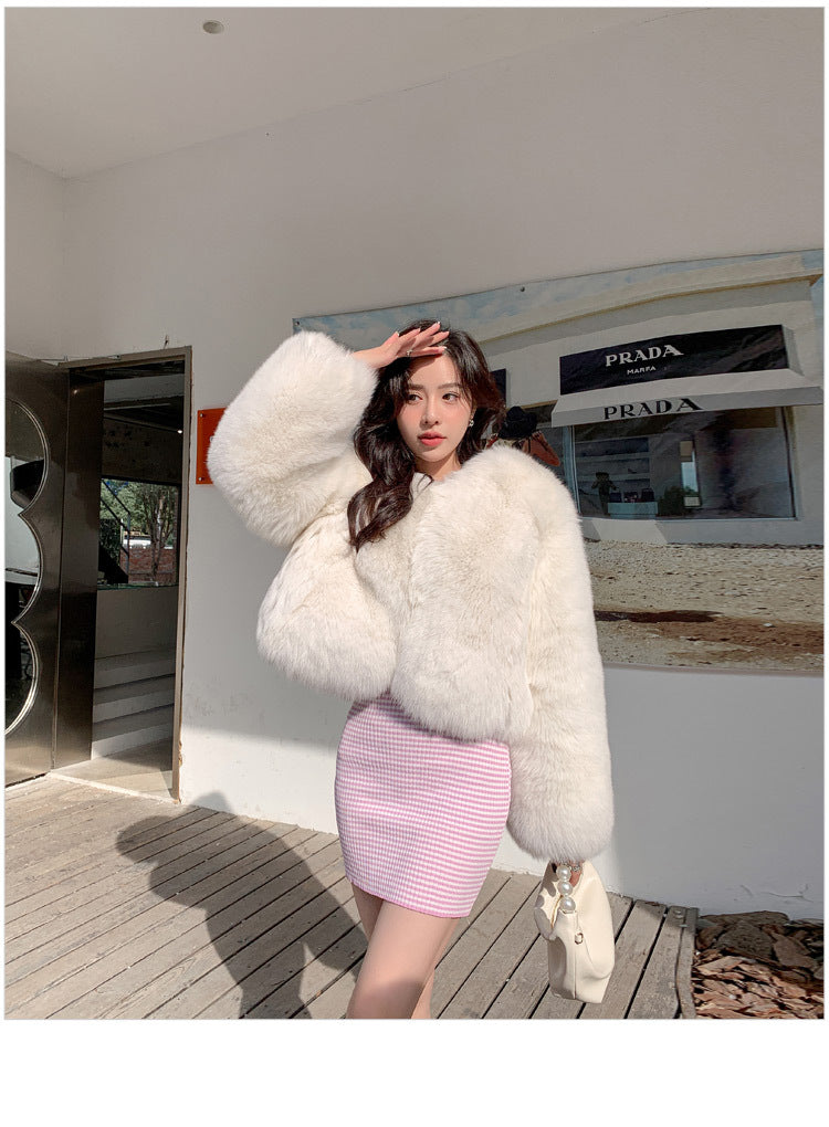 Designed Faux Fox Fur Warm Short Coats-Coats & Jackets-Green-S-Free Shipping Leatheretro