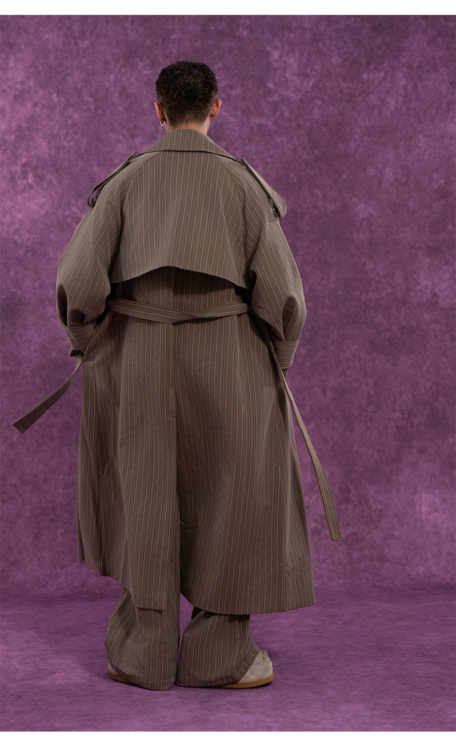 CLP Unisex Long Striped Duster Coat - Oversized Belted Trench-Coffee-S-Free Shipping Leatheretro