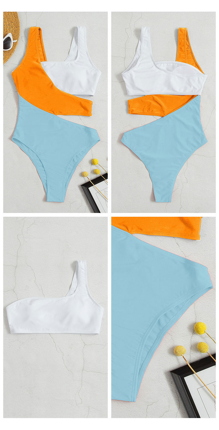 Sexy Contrast Color One Piece Women Swimsuits-Swimwear-A-S-Free Shipping Leatheretro