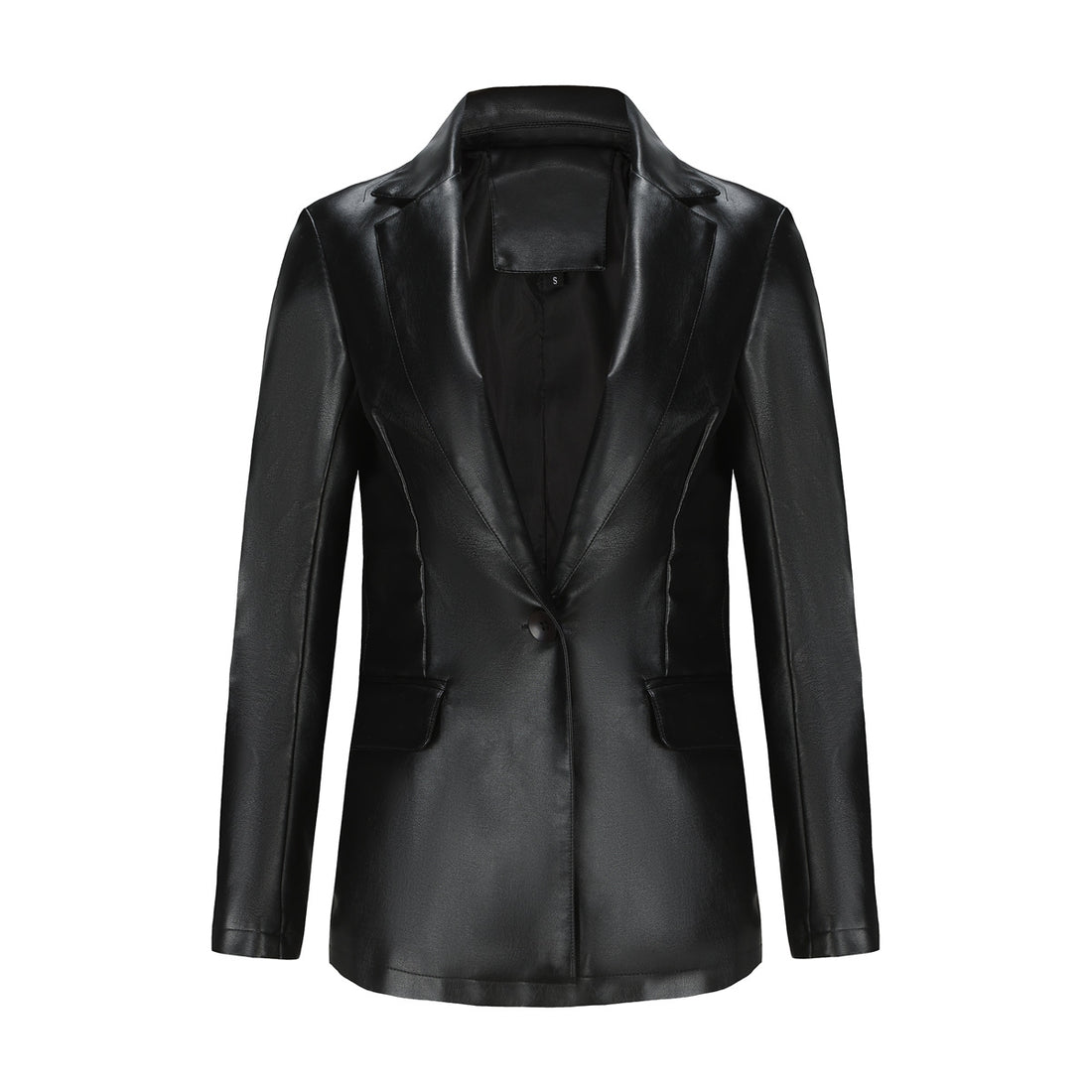Women's Single-Button Blazer – Slim Fit Long Sleeve Casual Faux Leather Jacket-black-EU(XS)-Free Shipping Leatheretro