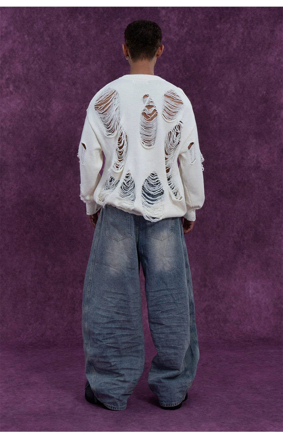 CLP Unisex Distressed Knit Sweater-Black-S-Free Shipping Leatheretro