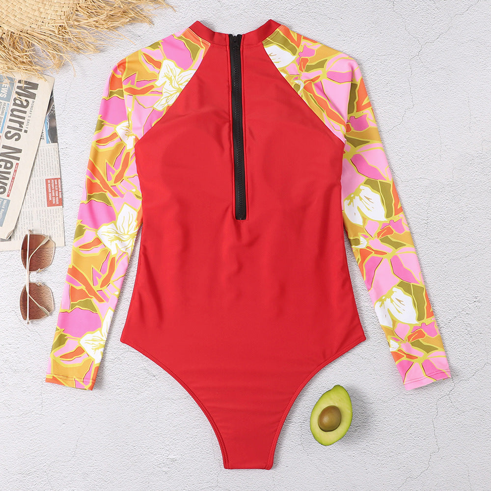 Red Long Sleeves Bikini Wet Suits for Women-Swimwear-Red-S-Free Shipping Leatheretro
