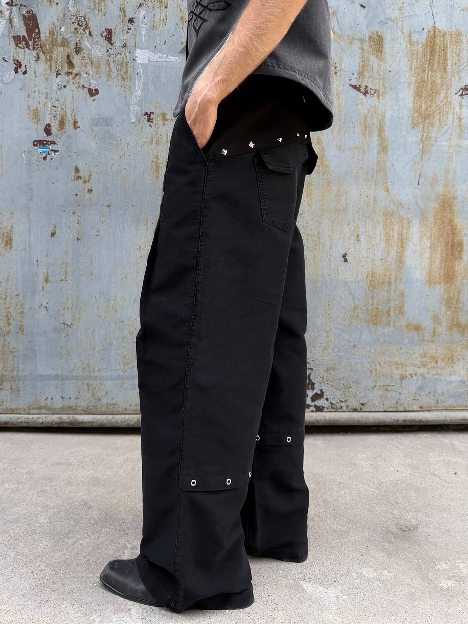 ESAIAS Studded Pleated Moleskin Trousers-Pants-S / 30" (Preorder)-Free Shipping Leatheretro