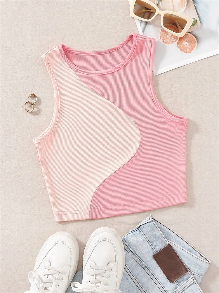 Sexy Round Neck Sleeveless Tank Tops-Shirts & Tops-Pink-S-Free Shipping Leatheretro