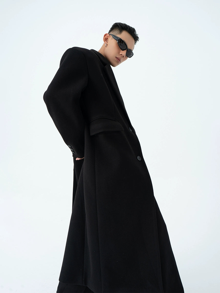 CLP Men's Oversized Wool Trench Coat-Coats & Jackets-Black-M-Free Shipping Leatheretro