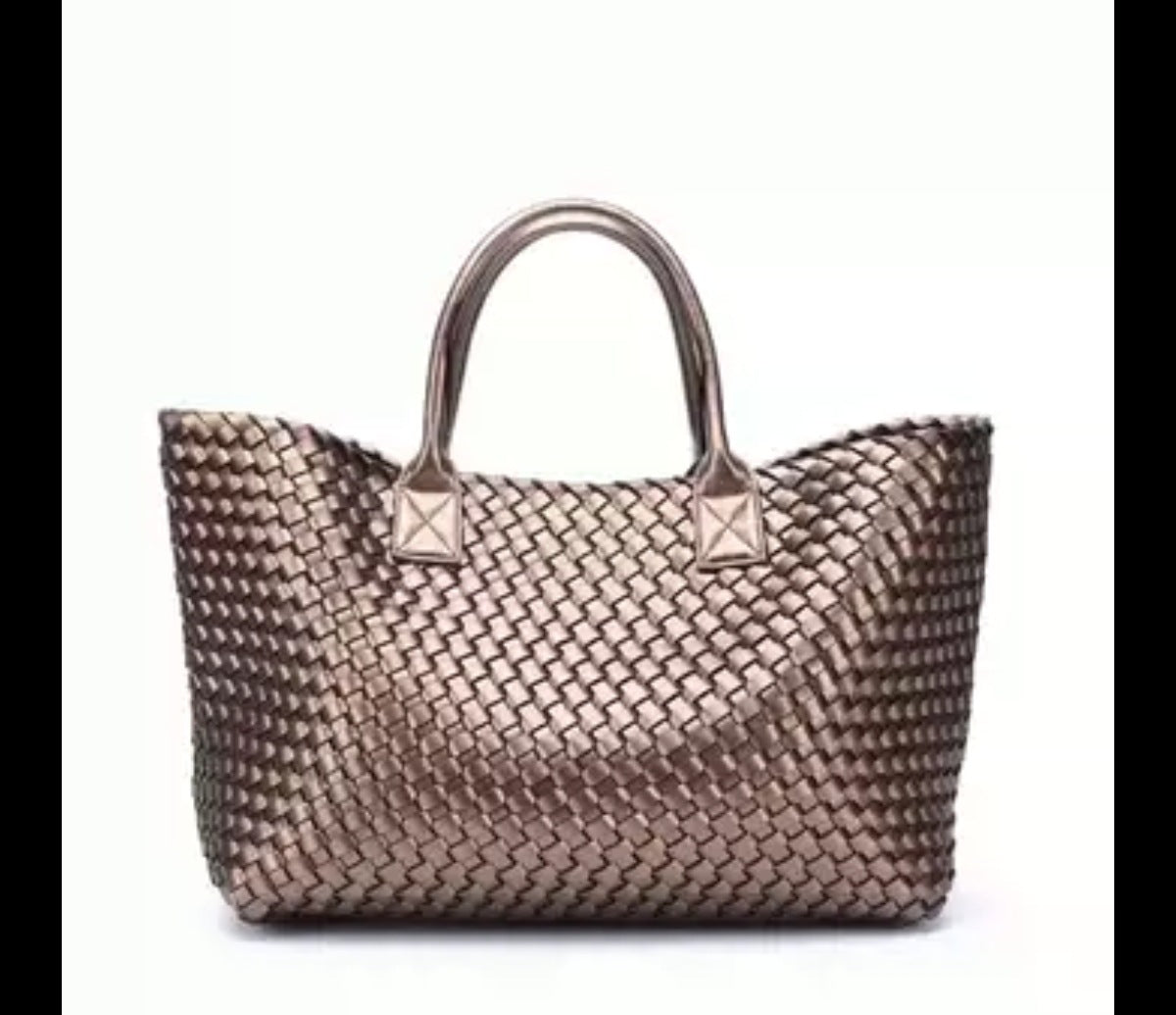 Handwoven Faux Leather Large Tote Bag for Women-White-Free Shipping Leatheretro