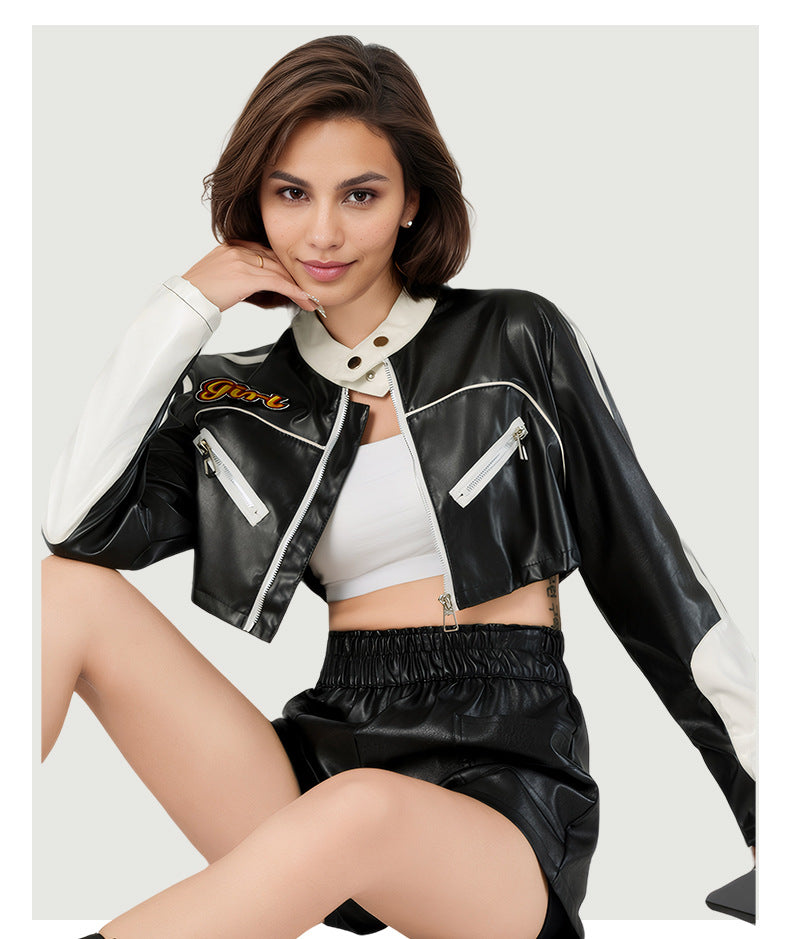 Women's Color-Block Faux Leather Jacket-As Photo-S-Free Shipping Leatheretro