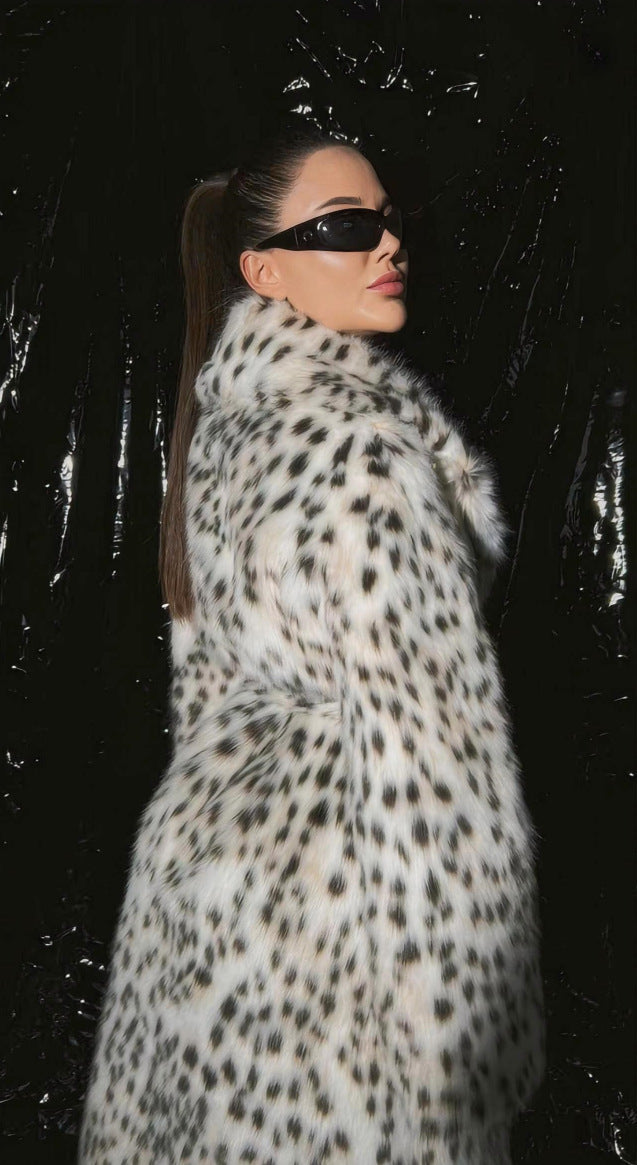 Designed Leopard Faux Fox Fur Overcoats for Women-Outerwear-A-S-Free Shipping Leatheretro