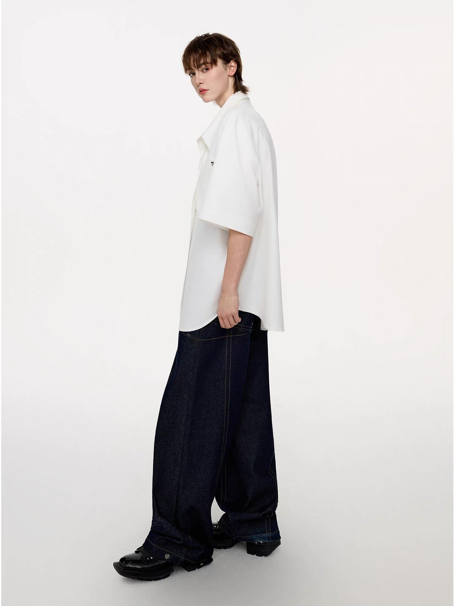 TIWILLTANG Draped Camp-Collar T Shirt-Jacket-S-Black-Free Shipping Leatheretro