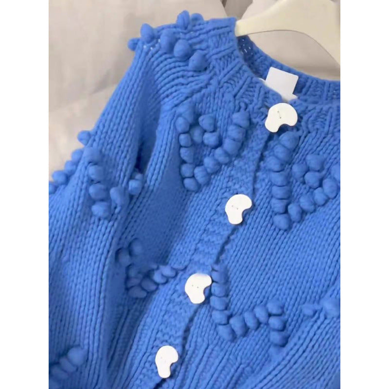 Luxury Blue Balls Knitted Cardigan Sweaters-Sweater&Hoodies-Blue-S 40-50 kg-Free Shipping Leatheretro