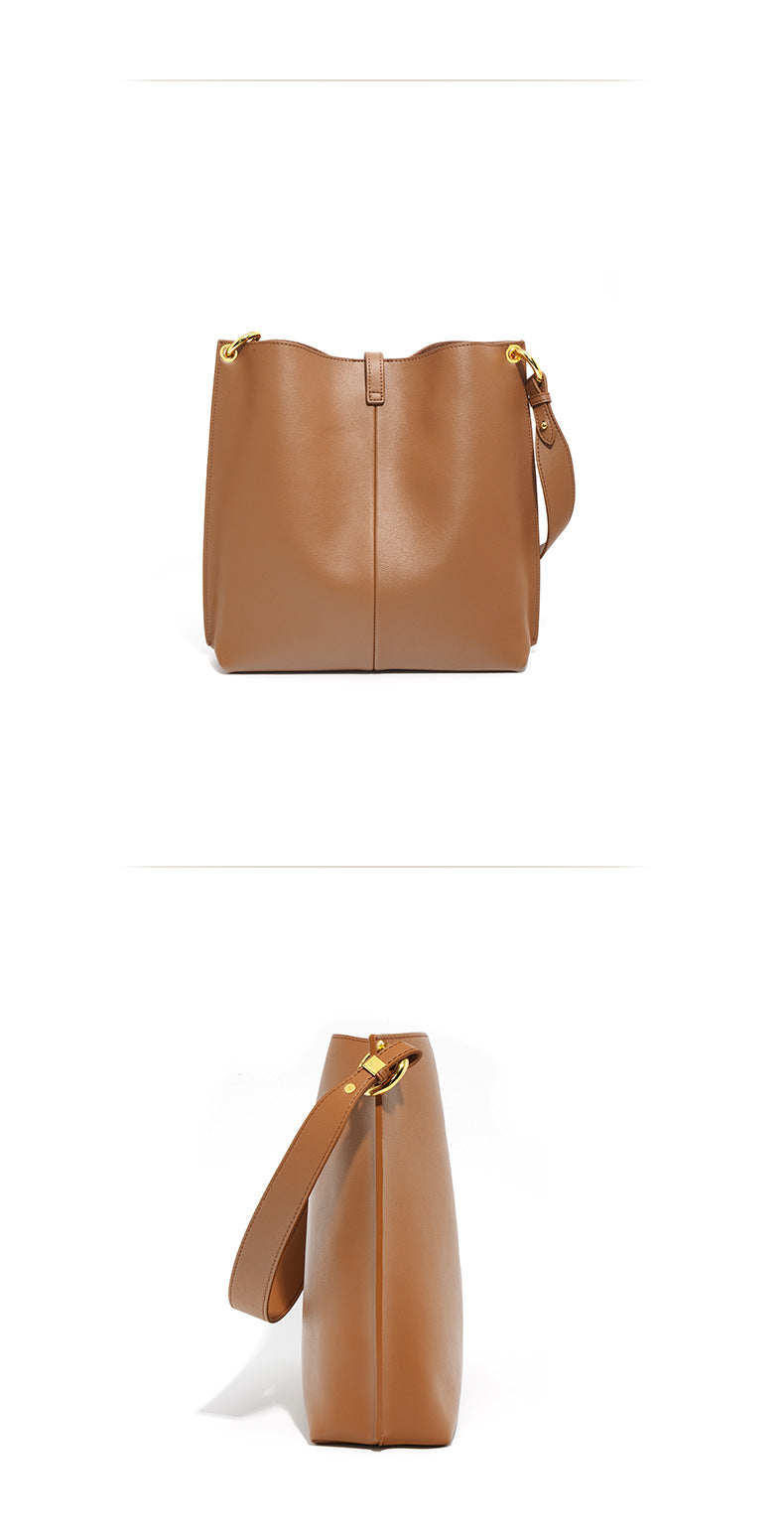 Genuine Leather Bucket Bag for Women-Handbags-flax blue-Free Shipping Leatheretro