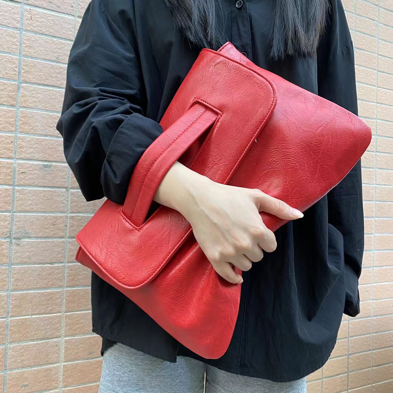 Large Capacity Faux Leather File Organizer, Shoulder Bag for Documents-red-Free Shipping Leatheretro