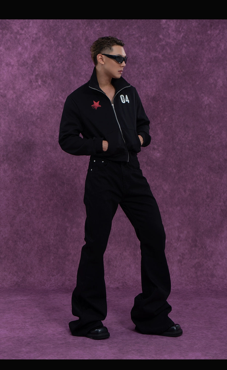 CLP Men's Extra Long Flared Denim Jeans-Black-S-Free Shipping Leatheretro