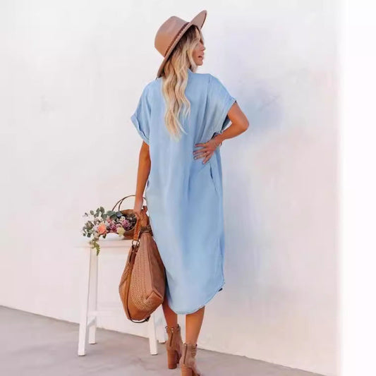 Casual Short Sleeves Long Shirts Dresses-Dresses-The same as picture-S-Free Shipping Leatheretro