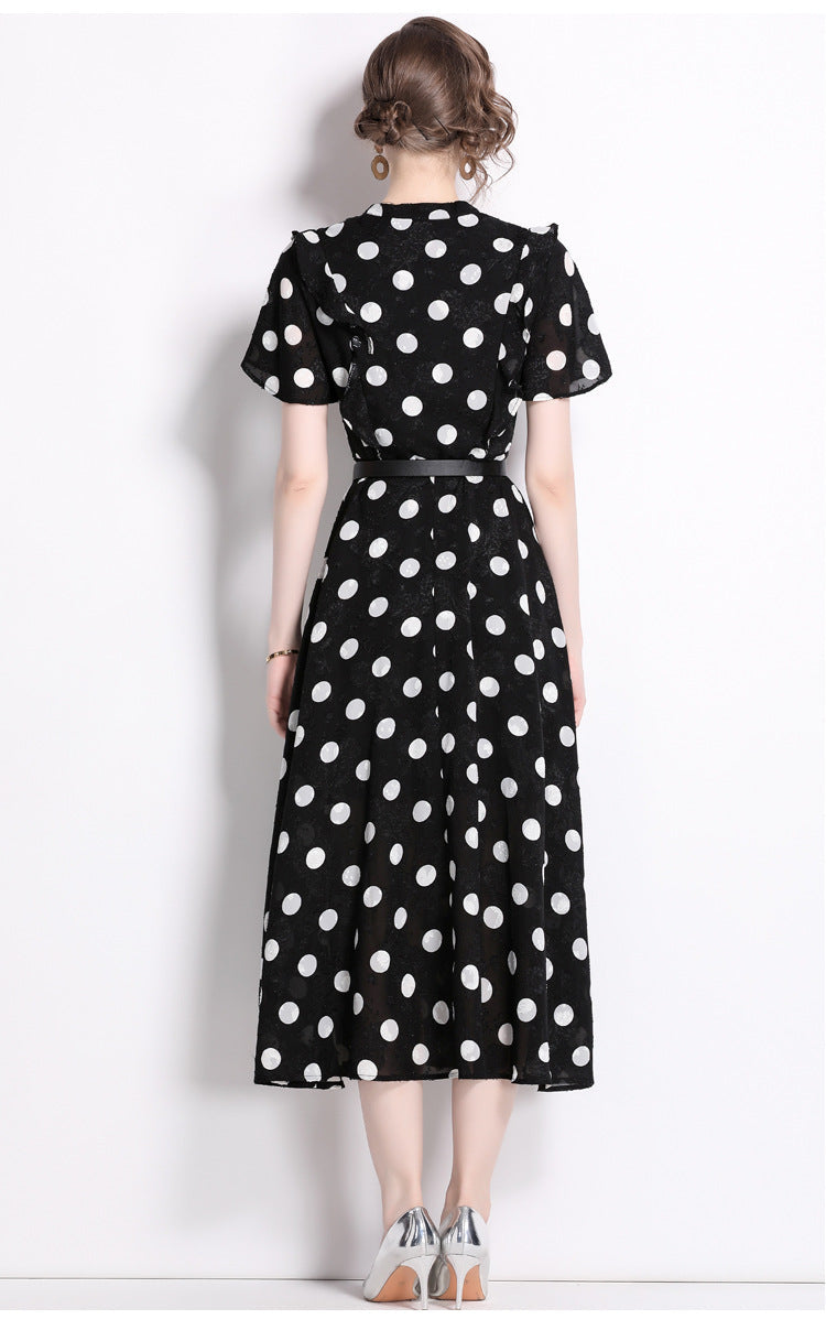 Elegant Polk Dot Short Sleeves Midi Length Dresses-Dresses-Black-2XL-Free Shipping Leatheretro