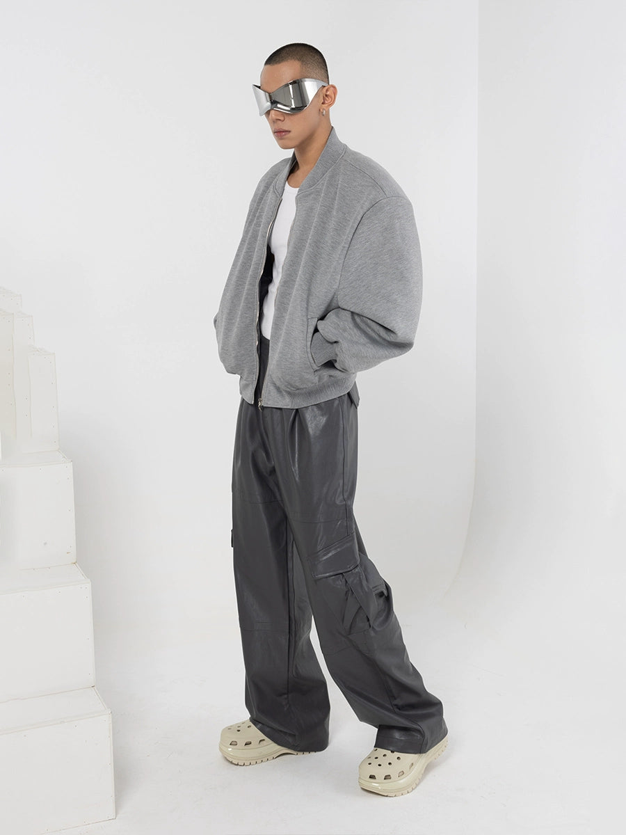 CLP Grey Baseball Collar Pilot Jacket-Gray-S-Free Shipping Leatheretro