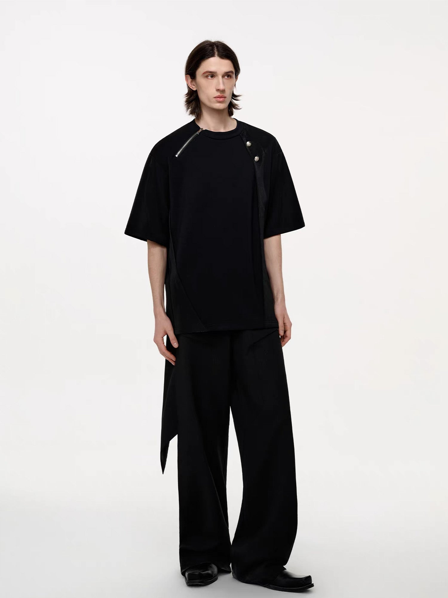 TIWILLTANG Asymmetrical Zip Layered T Shirt-T Shirt-S (Preorder)-Free Shipping Leatheretro