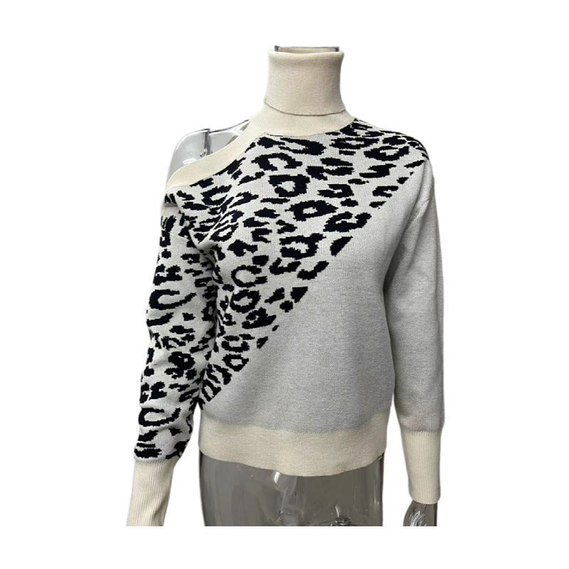 Casual Leopard Long Sleeves Knitted Sweaters-Sweater&Hoodies-Green-S-Free Shipping Leatheretro