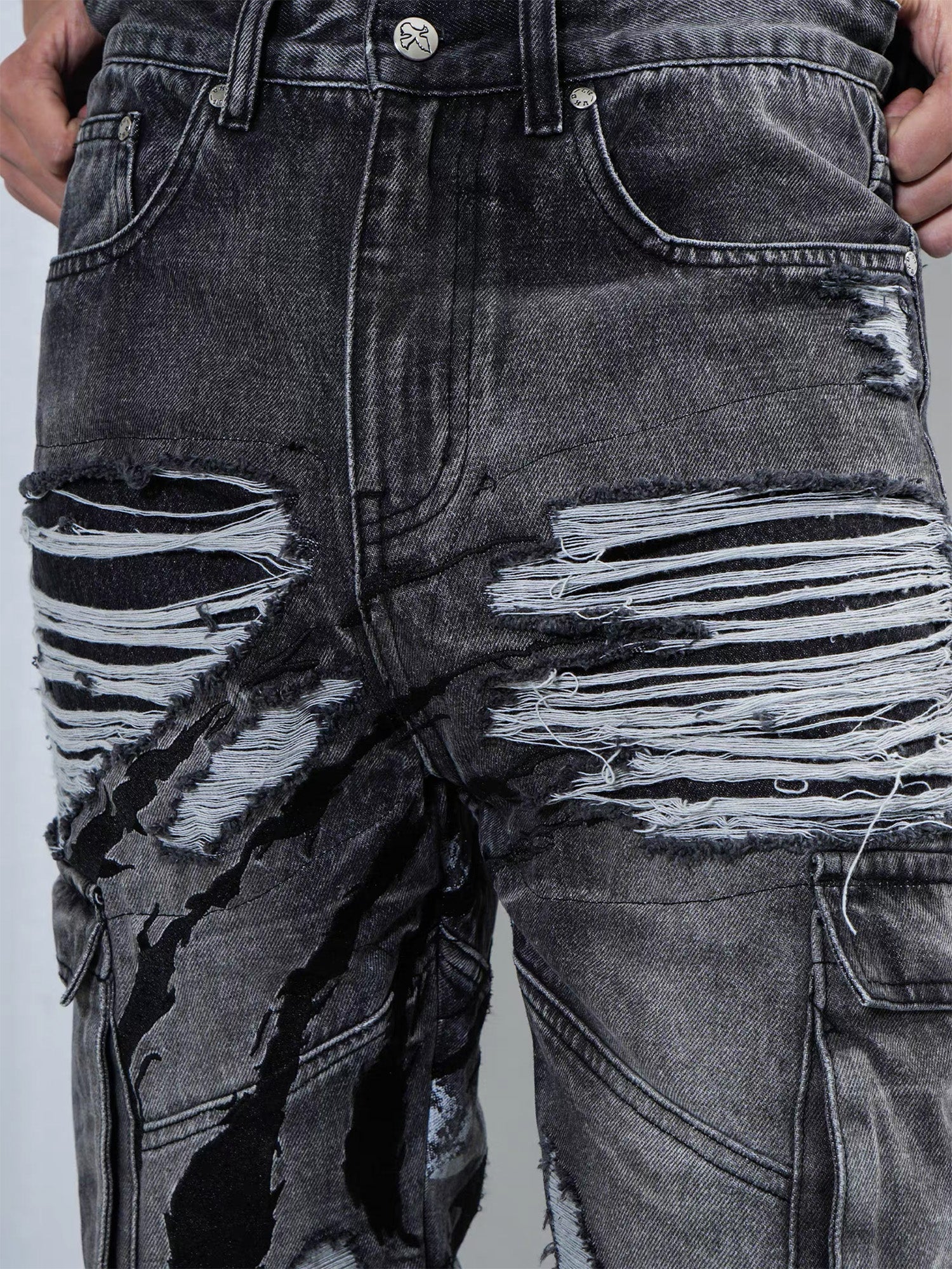 VINKID Distressed Grommet Strap Flared Jeans-Jeans-S-Free Shipping Leatheretro