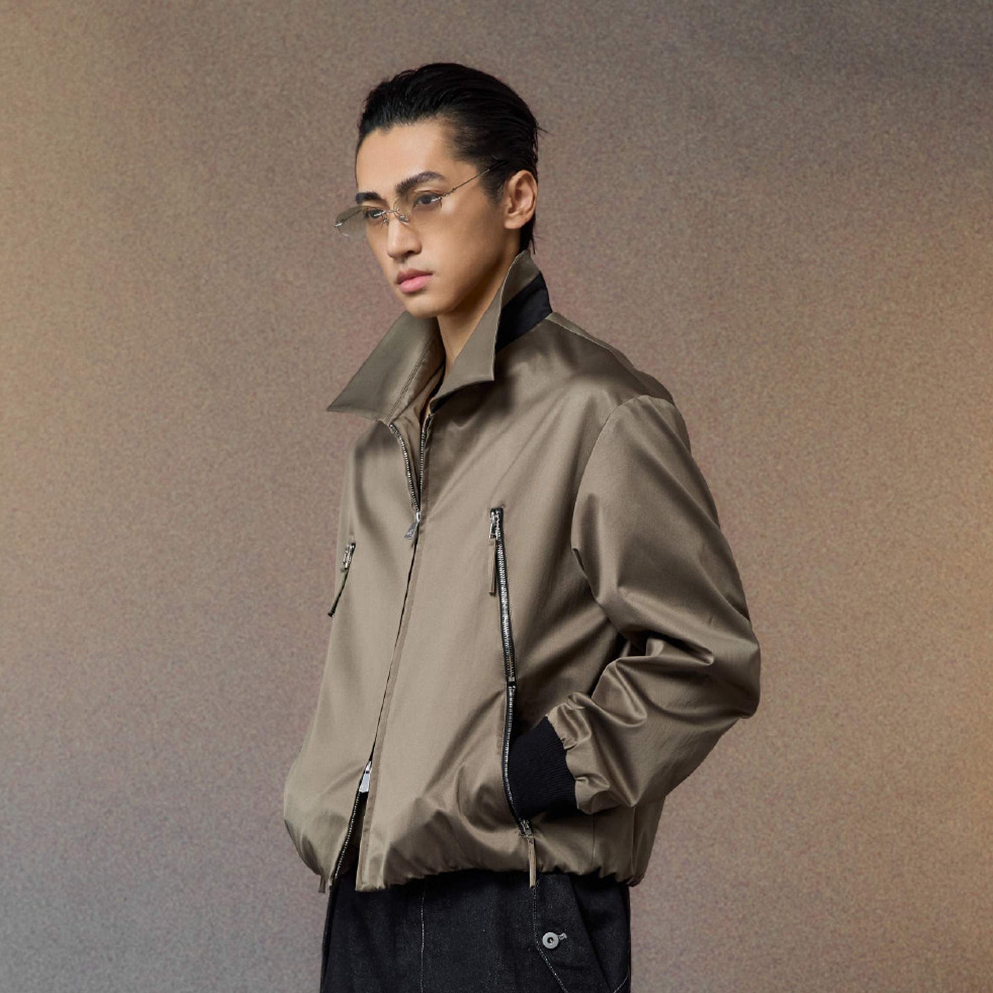 ALVNG AR ANTS Ruched-Sleeve Dual-Zips Bomber Jacket-Jacket-S-Free Shipping Leatheretro