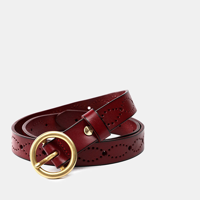 Women's Genuine Leather Belt-Green-105-125-Free Shipping Leatheretro