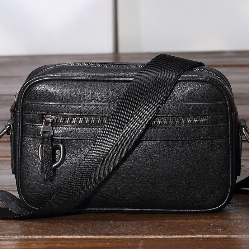 Genuine Leather Men's Crossbody Bag Luxury Cowhide Fashion Bag-Messenger Bag-Black-Free Shipping Leatheretro