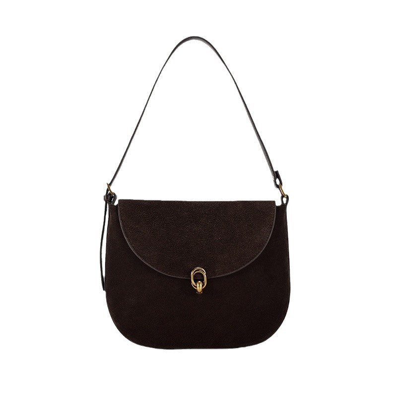 Luxury Suede Leather Women's Underarm Bag-8918棕色（配有两条肩带）-Free Shipping Leatheretro