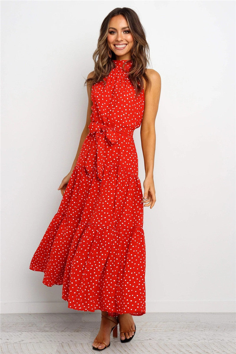 Casual Halter Summer Long Dresses-Dresses-Red-XS-Free Shipping Leatheretro