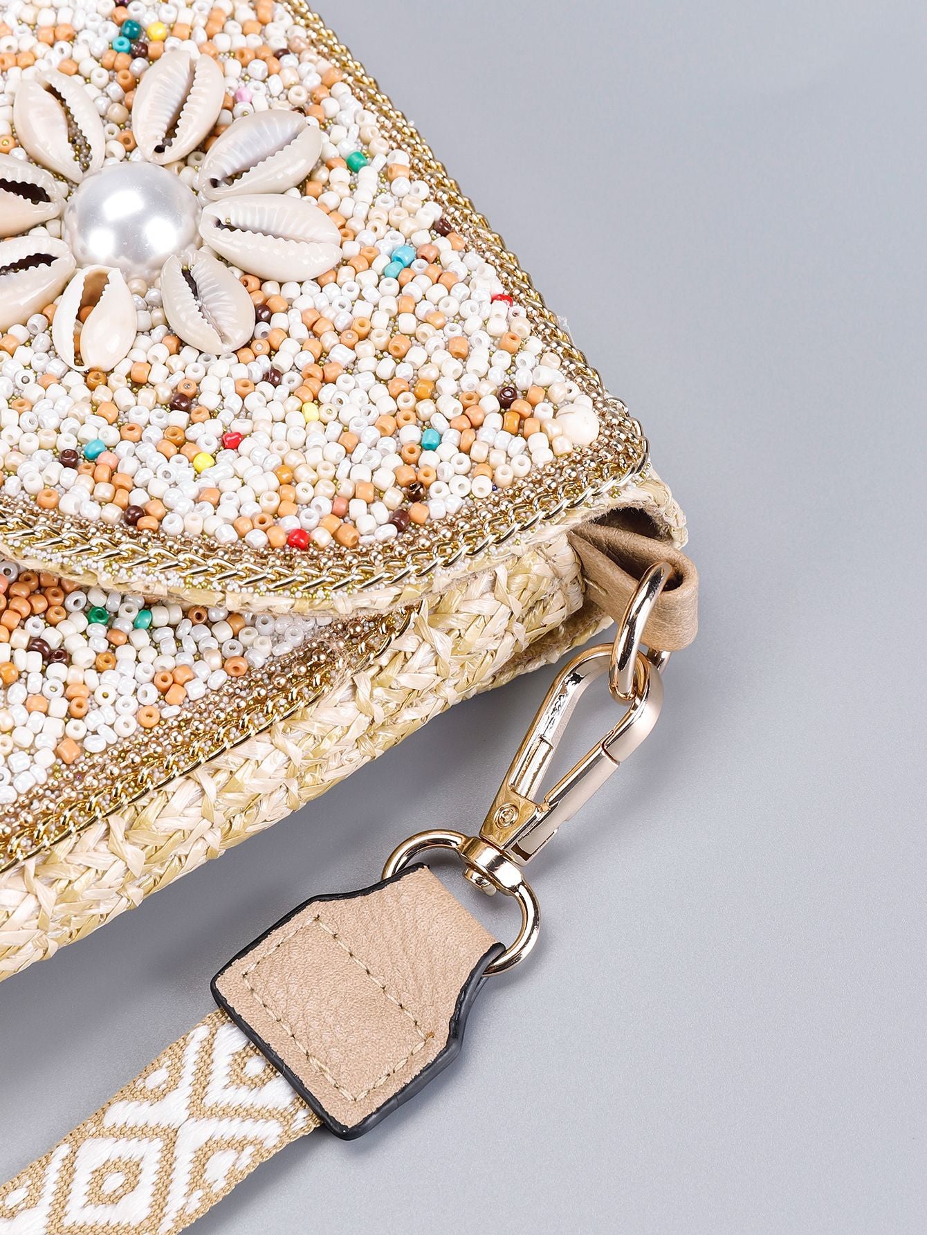 Woven Straw Crossbody Bag with Beaded Detail-1#-13*3.5*19-Free Shipping Leatheretro